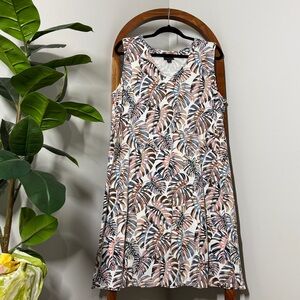 J. Jill Wearever Collection XL White Palm Print Sleeveless Stretch Knit Dress